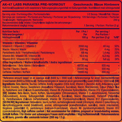 AK-47 Labs Pre-Workout Paranoia - 240 g Tigers Blood