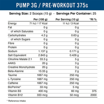 Applied Nutrition Pump 3G Pre-Workout - 375 g Icy Blue Raz
