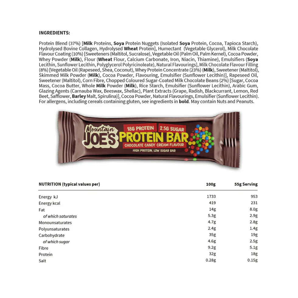 Mountain Joe's Protein Bar - 12 x 55g Chocolate Candy Cream