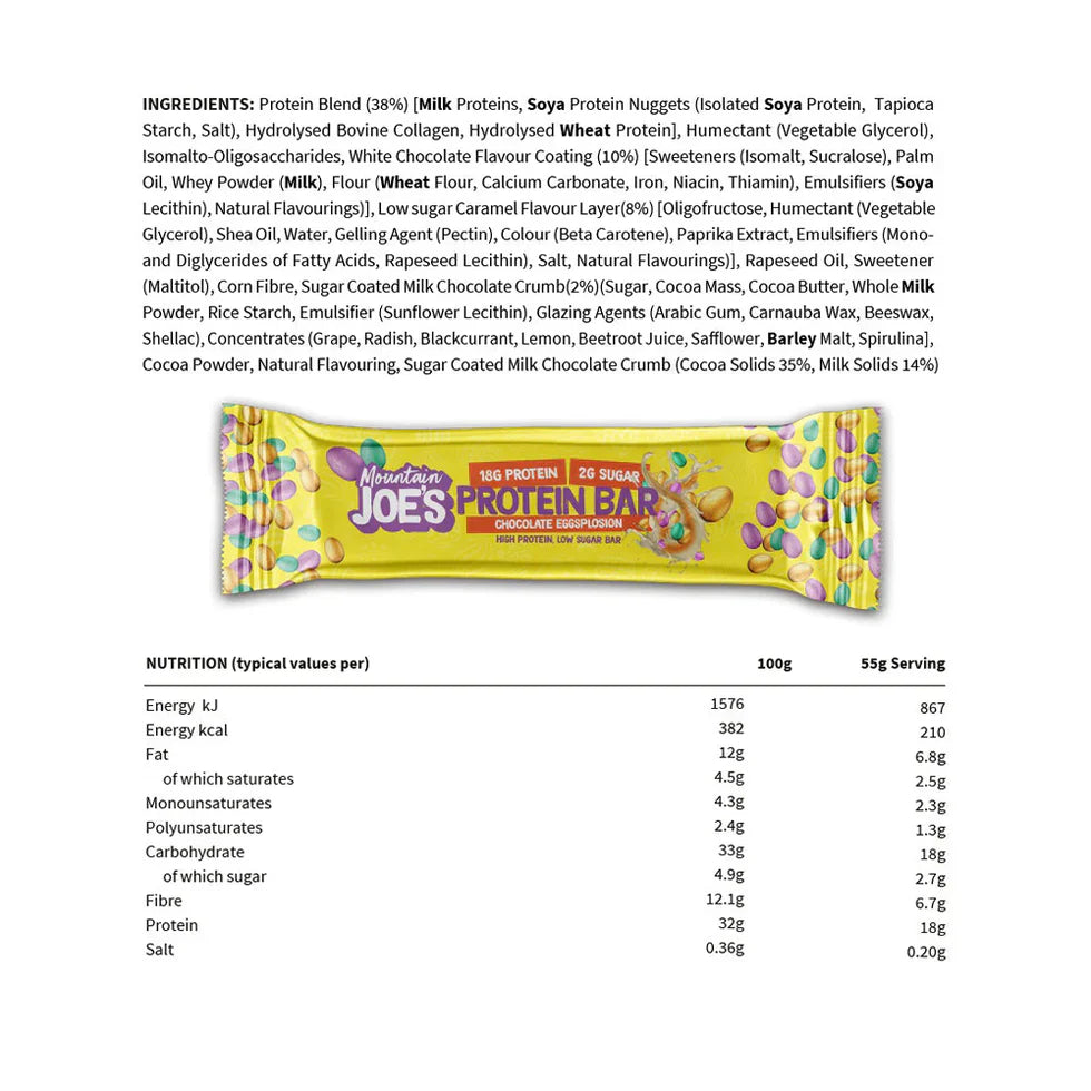 Mountain Joe's Protein Bar - 12 x 55g Chocolate Eggsplosion