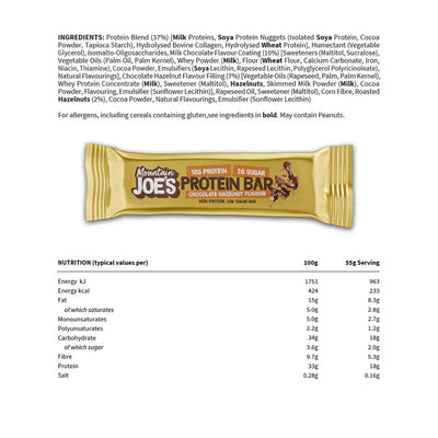 Mountain Joe's Protein Bar - 12 x 55g Chocolate Hazelnut
