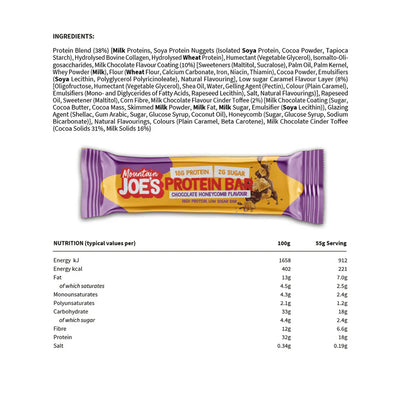 Mountain Joe's Protein Bar - 12 x 55g Chocolate Honeycomb