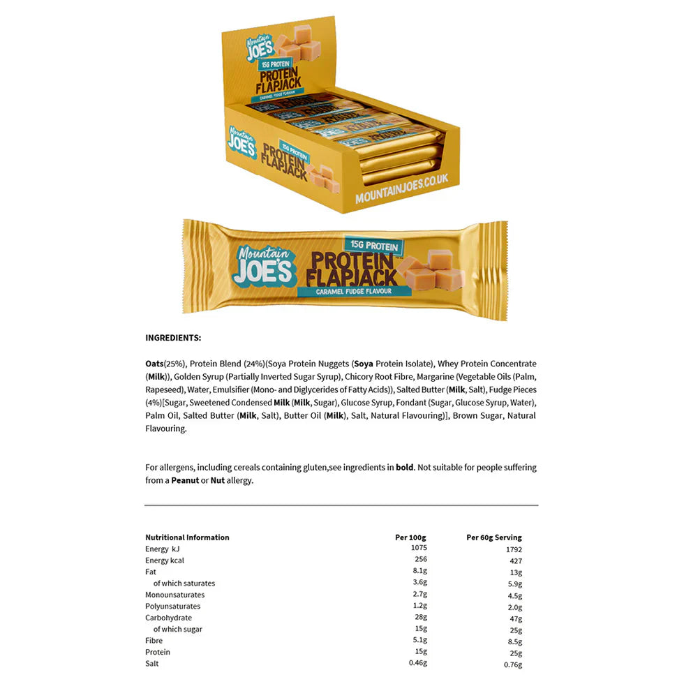 Mountain Joe's Protein Flapjacks - 16 x 60g Caramel Fudge