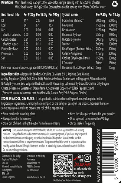 Murdered Out Insidious Pre-Workout - 463 g:n tappajatikkari