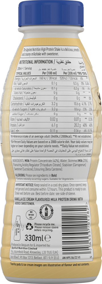 Applied Nutrition proteiinijuomapirtelö - 8 x 330 ml vaniljajäätelöä