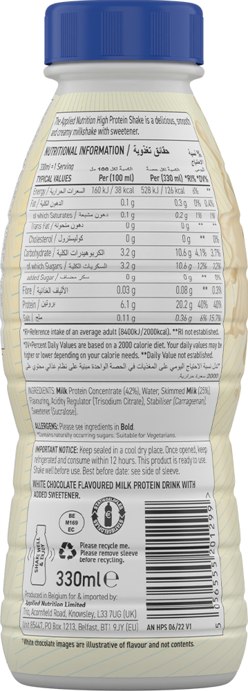 Applied Nutrition proteiinijuomapirtelö - 8 x 330 ml, valkosuklaa