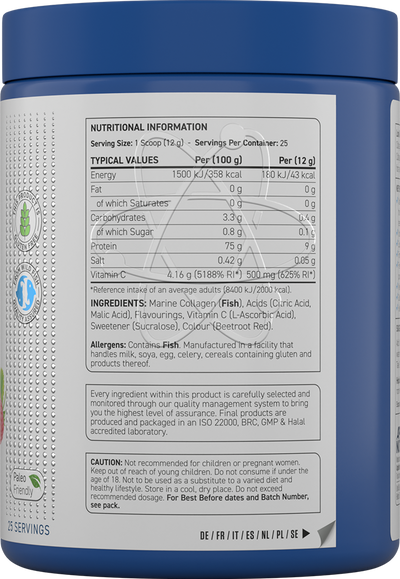 Applied Nutrition Marine Collagen Powder - 300 g Mansikka-Vadelma