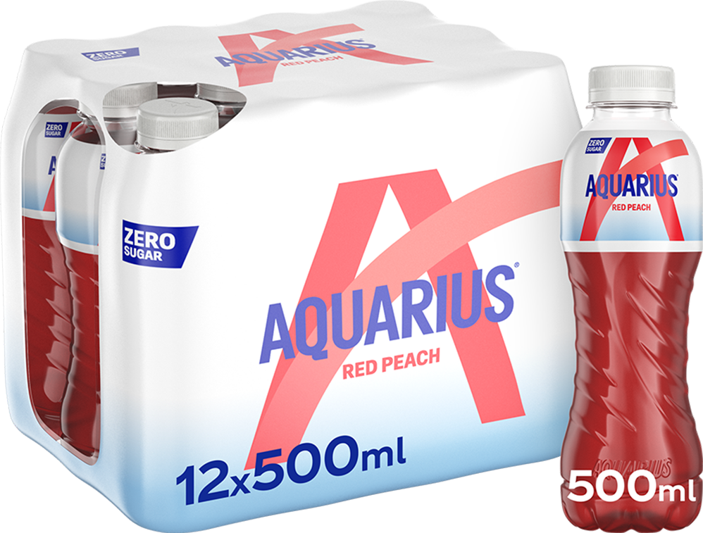 Aquarius Zero Sugar - 12 x 500 ml - Punainen persikka