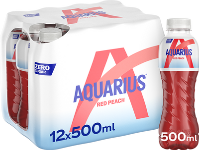 Aquarius Zero Sugar - 12 x 500 ml - Punainen persikka