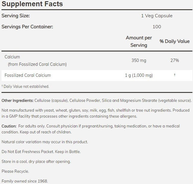 NOW Foods NOW1279 Korallikalsium 1000 mg - 250 kasviskapselia