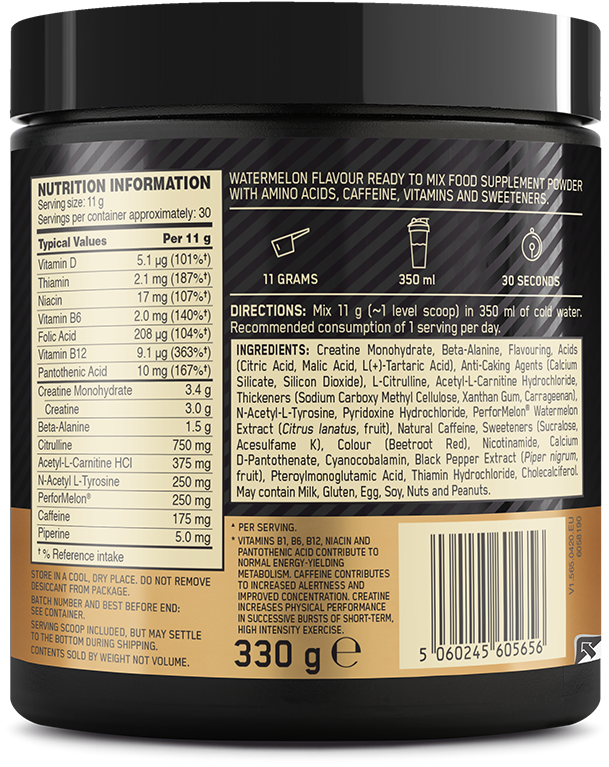 Optimum Nutrition Gold Standard Pre-Workout - 330 g vesimeloni