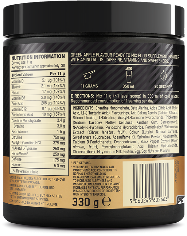 Optimum Nutrition Gold Standard Pre-Workout - 330 g Vihreä omena
