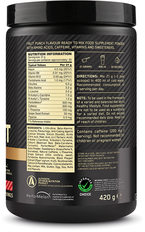 Optimum Nutrition Gold Standard Pre-Workout Advanced - 400 g hedelmäpunssi