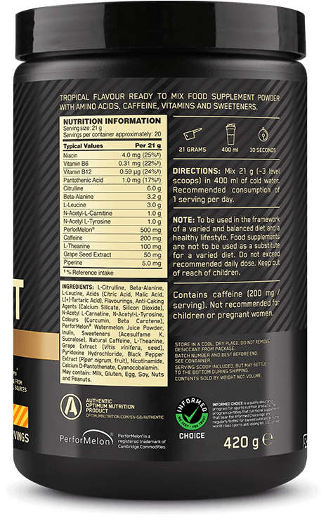Optimum Nutrition Gold Standard Pre-Workout Advanced - 400 g Tropical